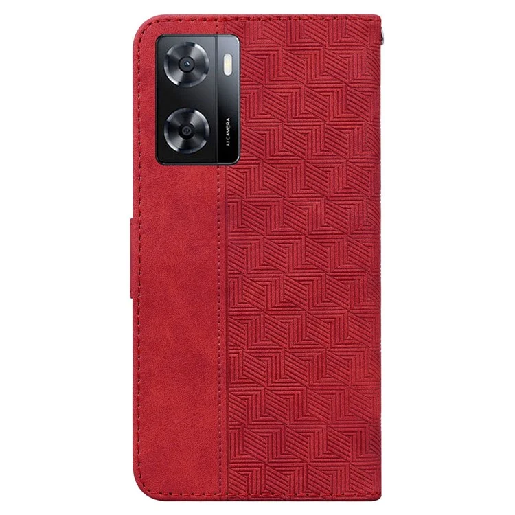 Per Oppo A57 (2022) 5G / A57 4G / A77 5G / Realme Q5i / V23 5G / Narzo 50 5G Geometry Pattern Exprinted Flip Pulfrany Case Copertina Per Telefono Con Cinturino - Rosso