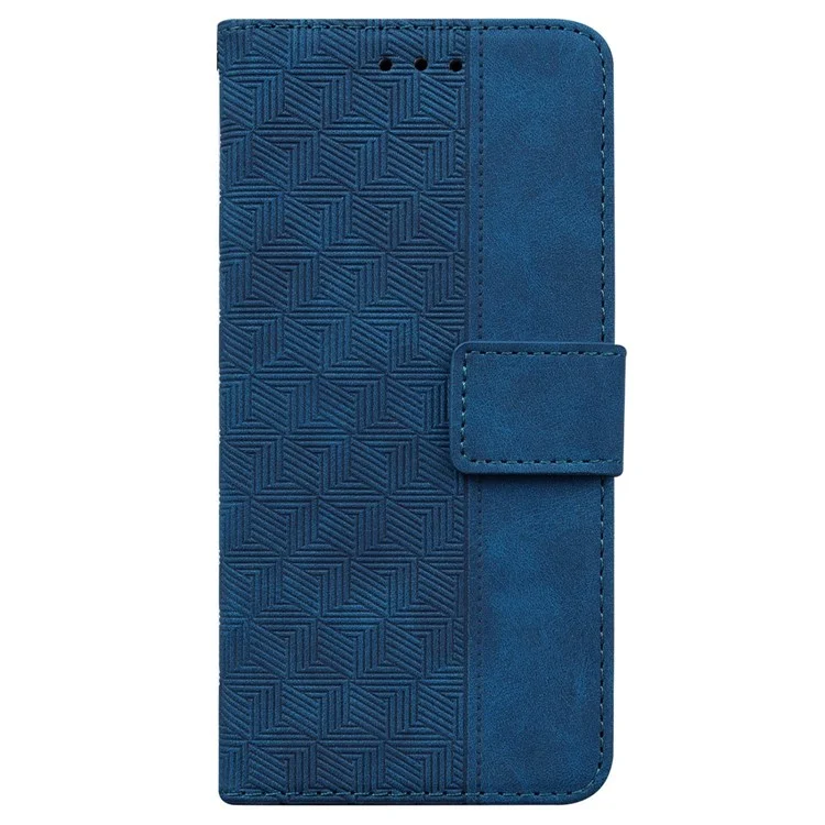 For Nokia C21 Drop-proof Flip Wallet Case Foldable Stand PU Leather Case Geometry Pattern Imprinted Phone Cover with Strap - Blue