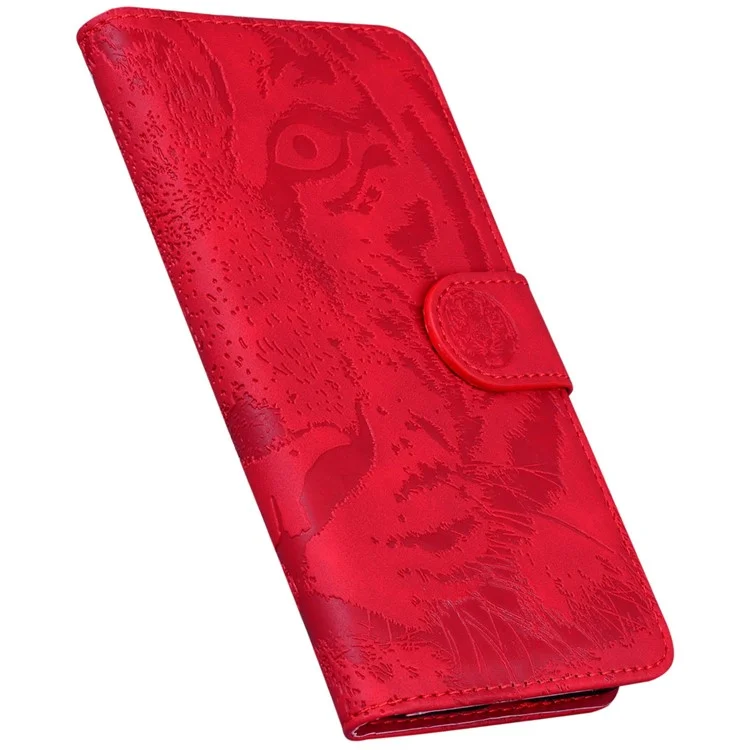Para o Oppo A57 4G / A57 (2022) 5G / A77 5G / Realme Q5i / V23 5g / Narzo 50 5G PU Catagem de Catura de Catura da Casa de Tiger Padrão Tiger Padrão do Loma - Vermelho