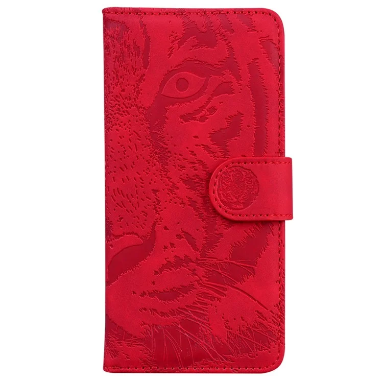 Para o Oppo A57 4G / A57 (2022) 5G / A77 5G / Realme Q5i / V23 5g / Narzo 50 5G PU Catagem de Catura de Catura da Casa de Tiger Padrão Tiger Padrão do Loma - Vermelho