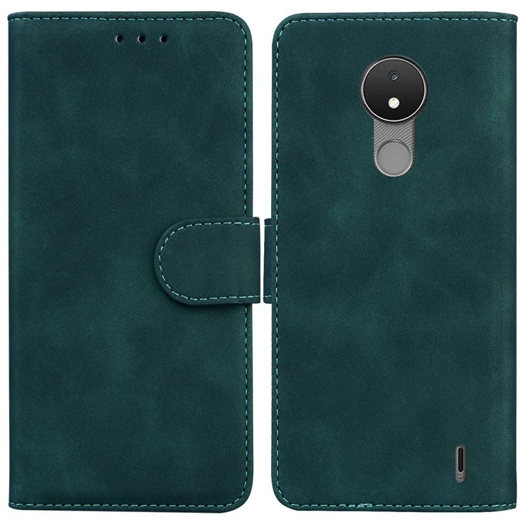 Pour Nokia C21 Anti-chute Couleur Unie Flip Wallet Case PU Cuir Anti-rayures Étui de Protection de Téléphone avec Support - Vert