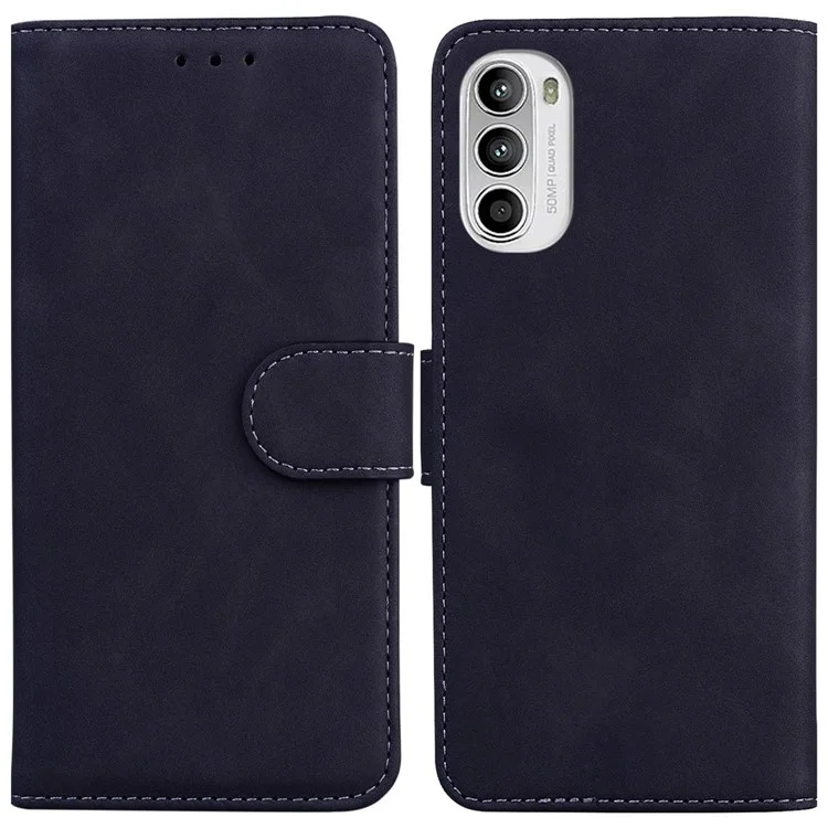 Für Motorola Moto G62 5G Solid Color Wallet Stand Phone Case PU Leather TPU Full Protection Cover - Schwarz