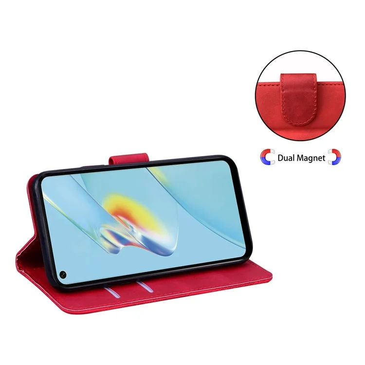 Para o Oppo A57 4G / A57 (2022) 5G / A77 5G / Realme Q5i / V23 5g / Narzo 50 5g Padrões de Borboleta Impressão de Tampa Magnética Tocada de Pele PU Caixa - Vermelho