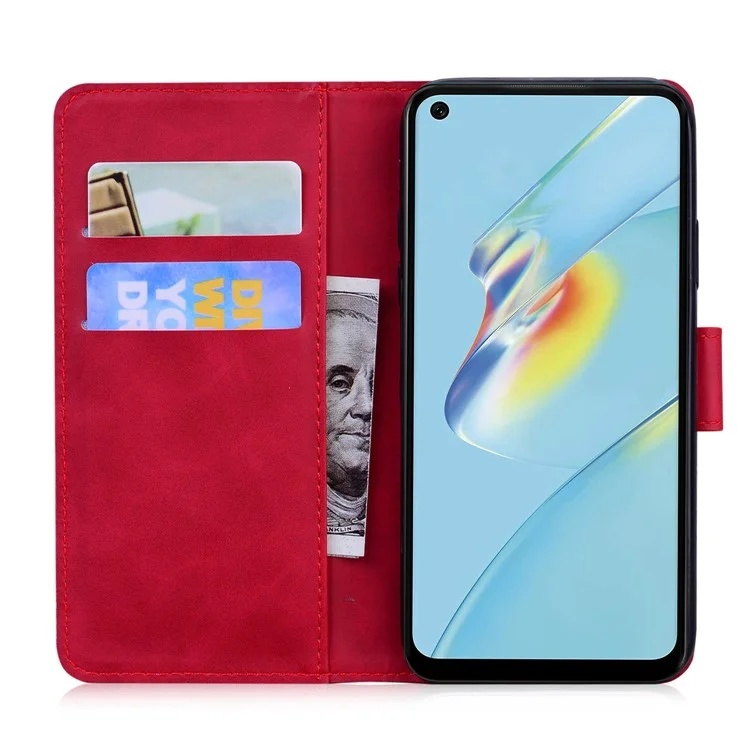 Para o Oppo A57 4G / A57 (2022) 5G / A77 5G / Realme Q5i / V23 5g / Narzo 50 5g Padrões de Borboleta Impressão de Tampa Magnética Tocada de Pele PU Caixa - Vermelho