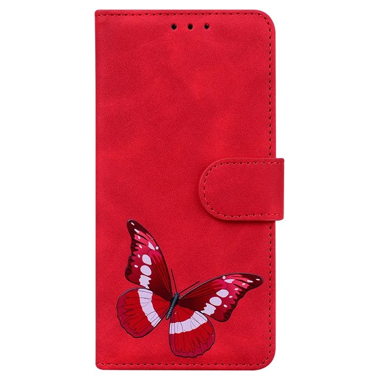 Para o Oppo A57 4G / A57 (2022) 5G / A77 5G / Realme Q5i / V23 5g / Narzo 50 5g Padrões de Borboleta Impressão de Tampa Magnética Tocada de Pele PU Caixa - Vermelho