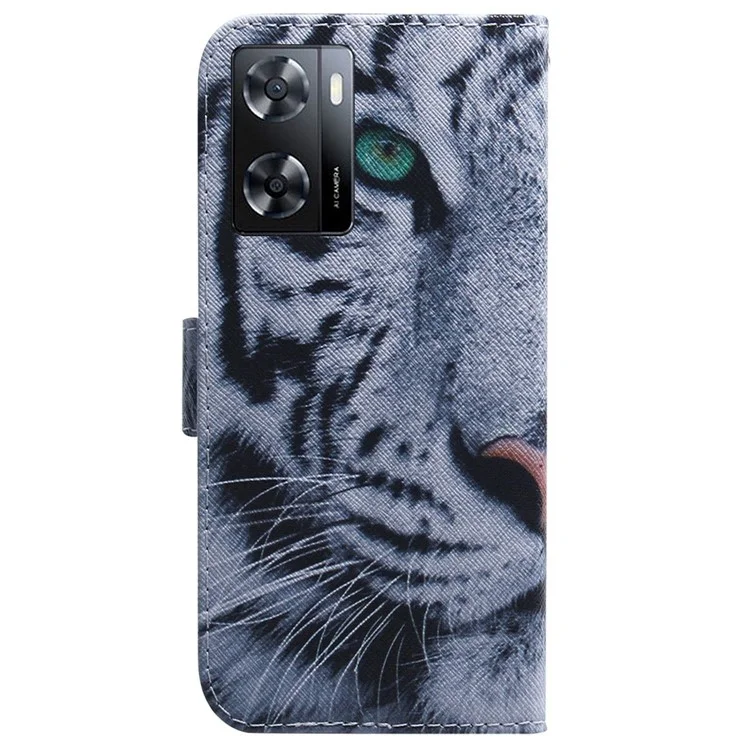 Para o Oppo A57 4G / A57 (2022) 5G / A77 5G / Realme Q5i / Narzo 50 5G / V23 5G Padrão de Impressão de Couro Caixa de Telefone da Carteira - Cabeça de Tigre
