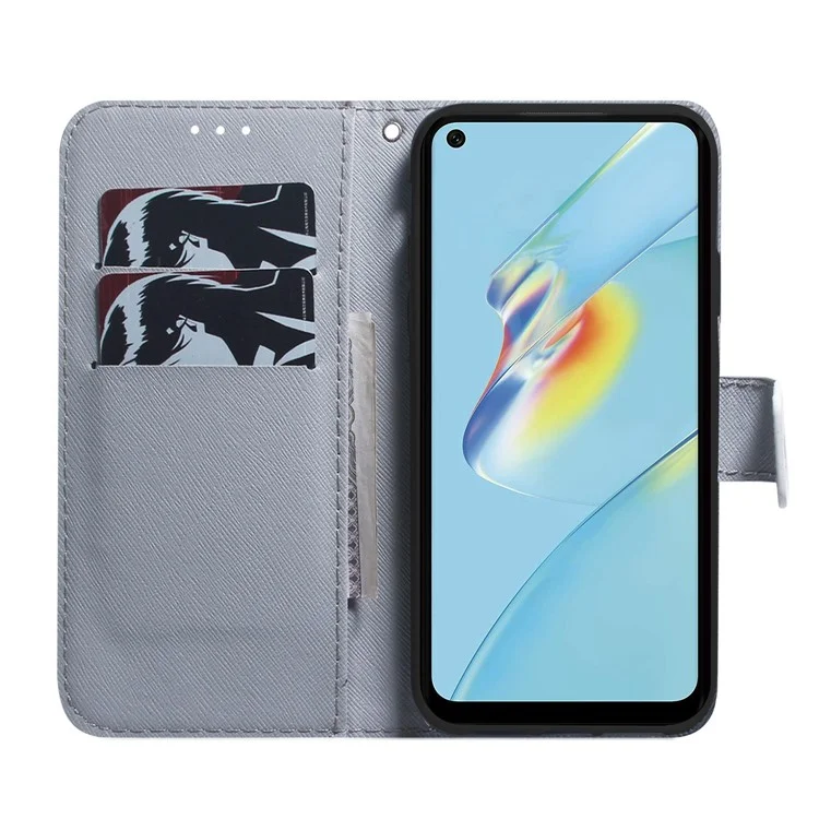 Para o Oppo A57 4G / A57 (2022) 5G / A77 5G / Realme Q5i / Narzo 50 5G / V23 5G Padrão de Impressão de Couro Caixa de Telefone da Carteira - Flores de Damasco