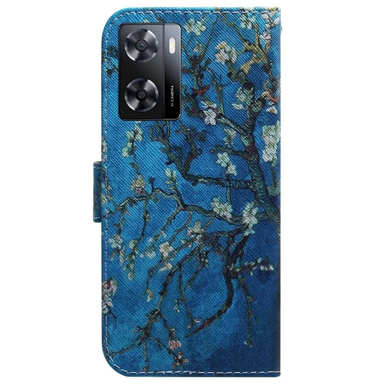 Para o Oppo A57 4G / A57 (2022) 5G / A77 5G / Realme Q5i / Narzo 50 5G / V23 5G Padrão de Impressão de Couro Caixa de Telefone da Carteira - Flores de Damasco
