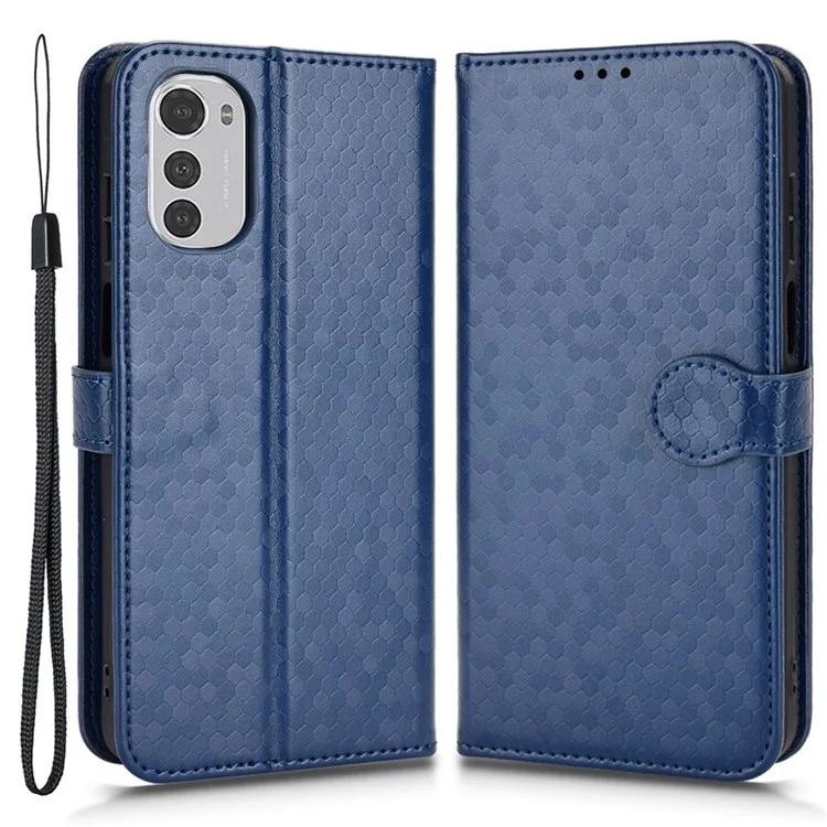 Para Motorola Moto E32 4G / E32s 4G Patrón de Punto Una Caja de Teléfono de Estilo de Billetera Impresa, Protector de Cuero Anti-shock PU Con Correa - Azul