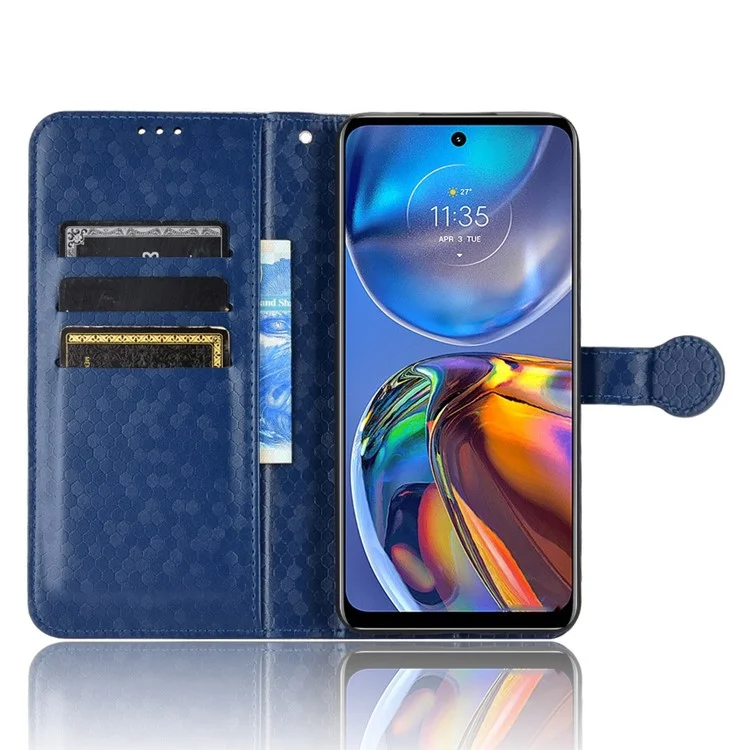 Para Motorola Moto E32 4G / E32s 4G Patrón de Punto Una Caja de Teléfono de Estilo de Billetera Impresa, Protector de Cuero Anti-shock PU Con Correa - Azul