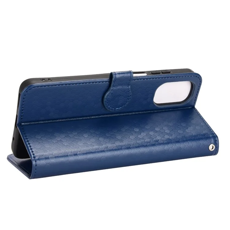 Para Motorola Moto E32 4G / E32s 4G Patrón de Punto Una Caja de Teléfono de Estilo de Billetera Impresa, Protector de Cuero Anti-shock PU Con Correa - Azul