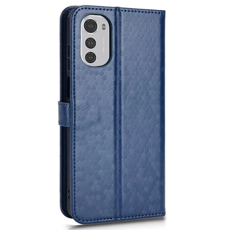 Para Motorola Moto E32 4G / E32s 4G Patrón de Punto Una Caja de Teléfono de Estilo de Billetera Impresa, Protector de Cuero Anti-shock PU Con Correa - Azul