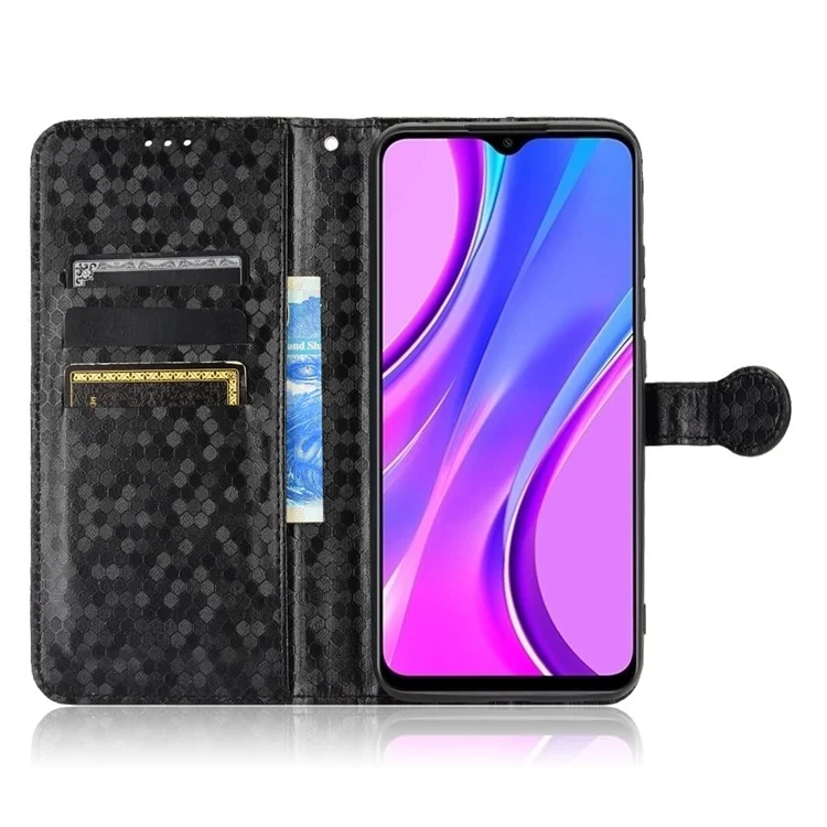 Funda de cartera de cuero PU antideslizante para Xiaomi Redmi 10A / Redmi 9C / Redmi 9C NFC, funda protectora con tapa y correa con patrón de puntos grabado - negro