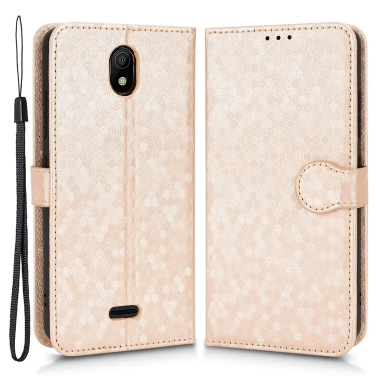 Pour Nokia C100 4G Dot Motel Étui de Téléphone de Portefeuille Imprimé, Couvercle en Cuir PU Résistant Aux Usures Avec Bracelet - or