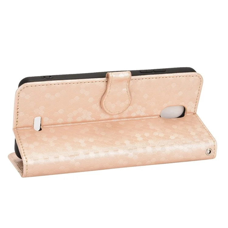 Pour Nokia C100 4G Dot Motel Étui de Téléphone de Portefeuille Imprimé, Couvercle en Cuir PU Résistant Aux Usures Avec Bracelet - or