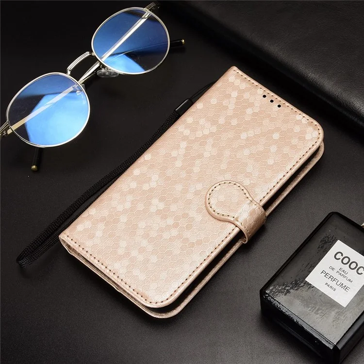 Pour Nokia C100 4G Dot Motel Étui de Téléphone de Portefeuille Imprimé, Couvercle en Cuir PU Résistant Aux Usures Avec Bracelet - or