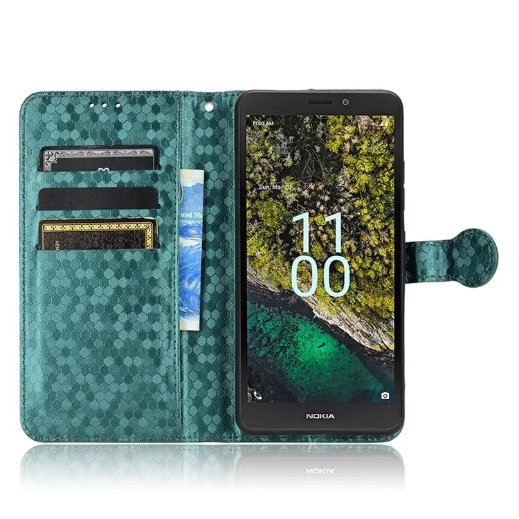 For Nokia C100 4G Dot Pattern Imprinted Wallet Phone Case, Wear-Resistant PU Leather Cover with Strap - Green