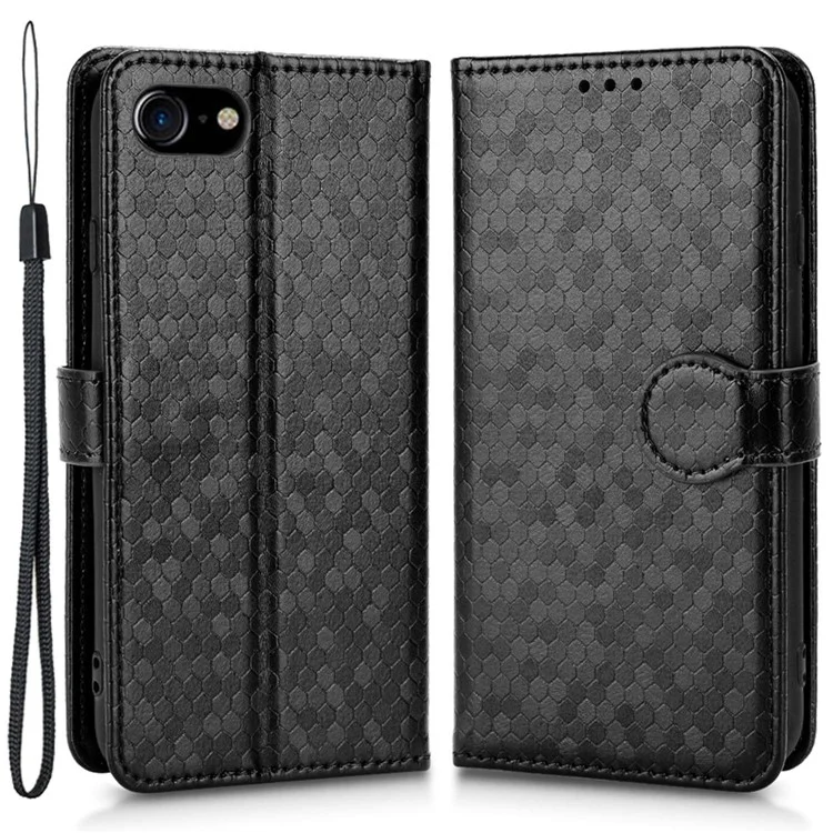 For iPhone 7 / 8 4.7 inch / SE (2020) / SE (2022) Magnetic Closing Dot Pattern Imprinted Phone Case PU Leather Wallet Stand Design Cover with Strap - Black