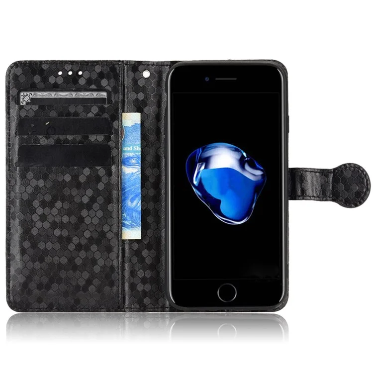 For iPhone 7 / 8 4.7 inch / SE (2020) / SE (2022) Magnetic Closing Dot Pattern Imprinted Phone Case PU Leather Wallet Stand Design Cover with Strap - Black