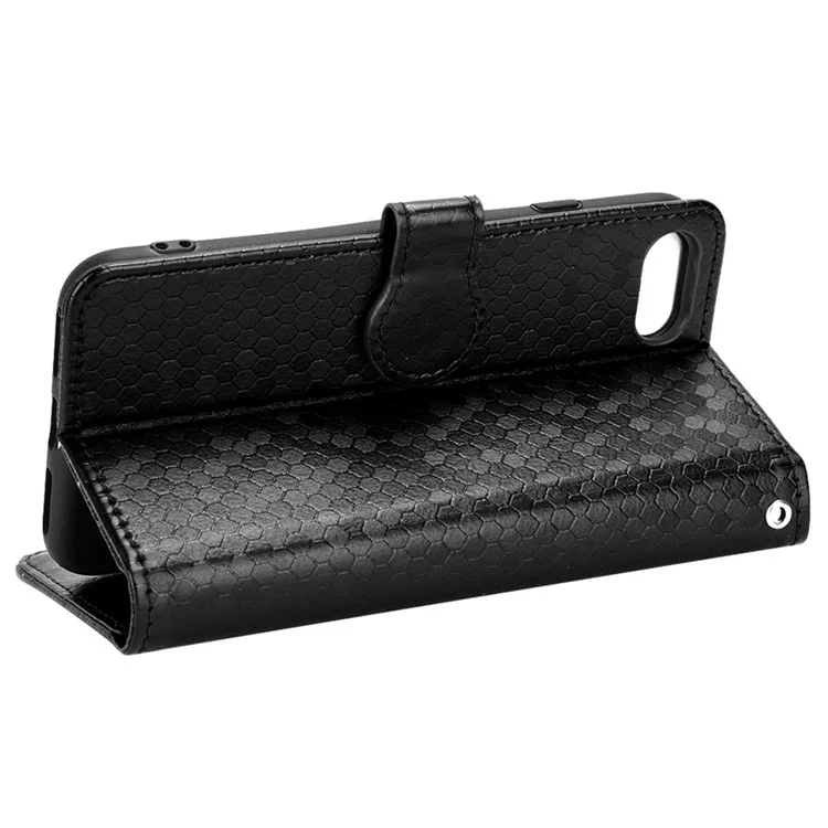 For iPhone 7 / 8 4.7 inch / SE (2020) / SE (2022) Magnetic Closing Dot Pattern Imprinted Phone Case PU Leather Wallet Stand Design Cover with Strap - Black