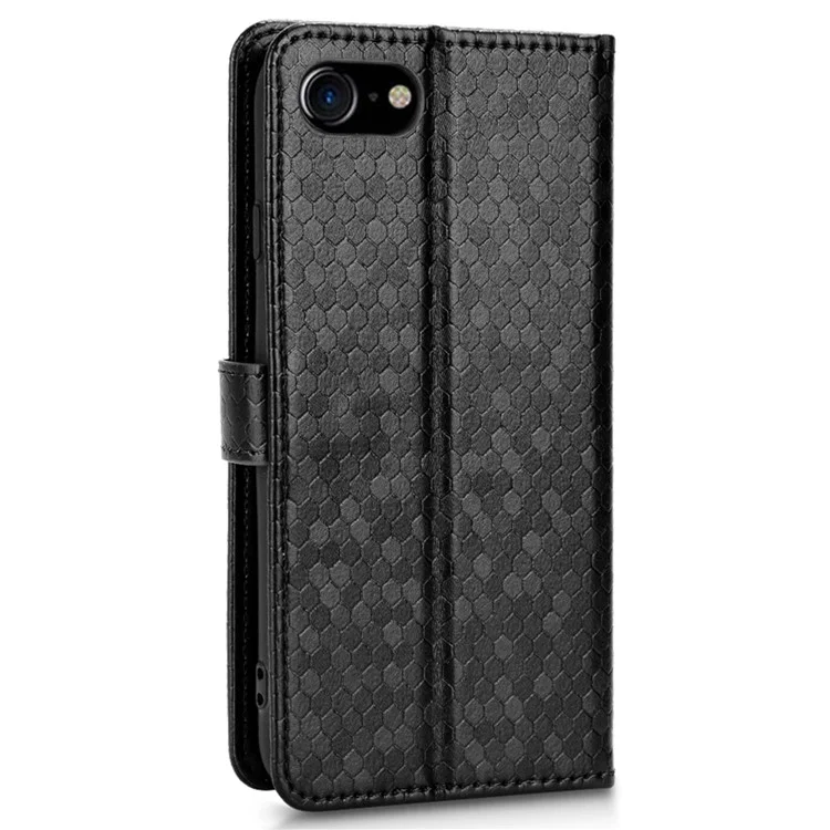 For iPhone 7 / 8 4.7 inch / SE (2020) / SE (2022) Magnetic Closing Dot Pattern Imprinted Phone Case PU Leather Wallet Stand Design Cover with Strap - Black