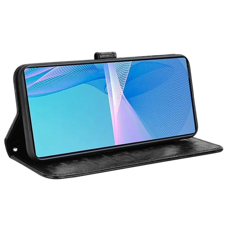 Für Sony Xperia 10 III 5G / Xperia 10 III Lite Folio Flip Dot Muster Geprägtes Brieftaschenhilfetechnik PU Leder Schutzschale Mit Riemen - Schwarz