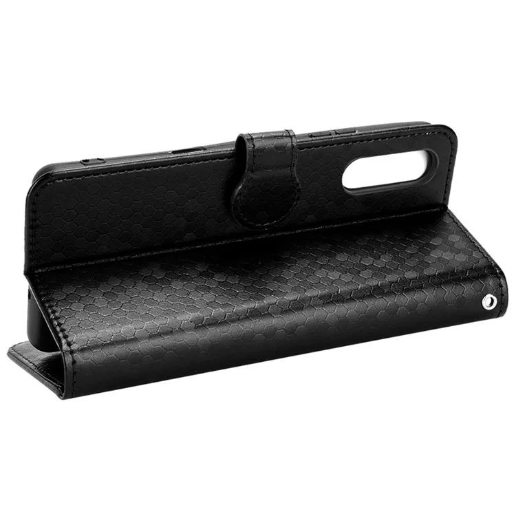 Für Sony Xperia 10 III 5G / Xperia 10 III Lite Folio Flip Dot Muster Geprägtes Brieftaschenhilfetechnik PU Leder Schutzschale Mit Riemen - Schwarz