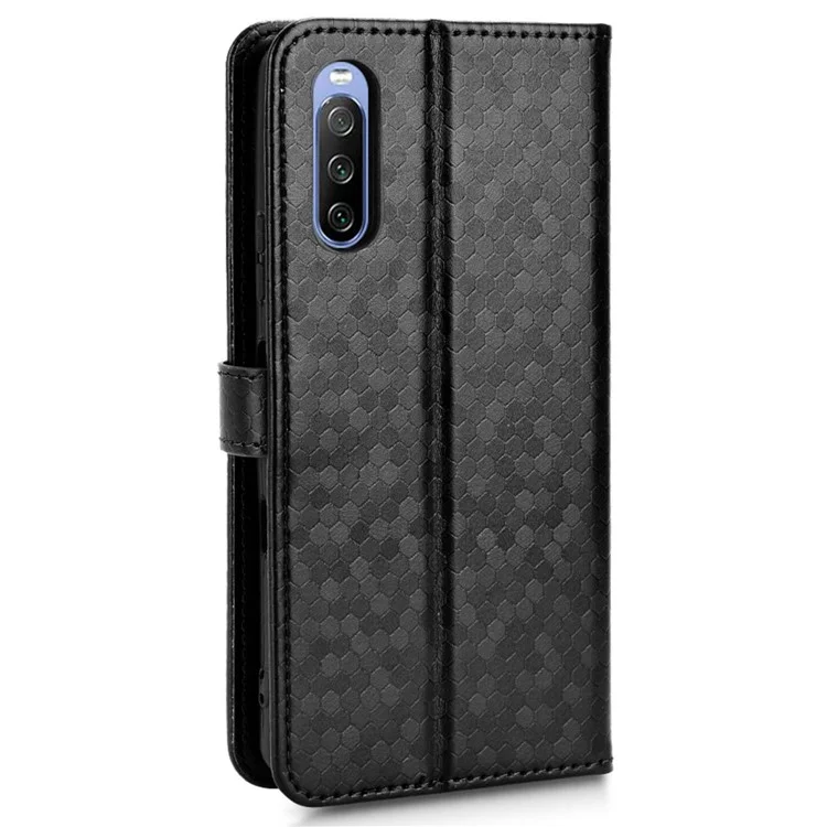 Für Sony Xperia 10 III 5G / Xperia 10 III Lite Folio Flip Dot Muster Geprägtes Brieftaschenhilfetechnik PU Leder Schutzschale Mit Riemen - Schwarz