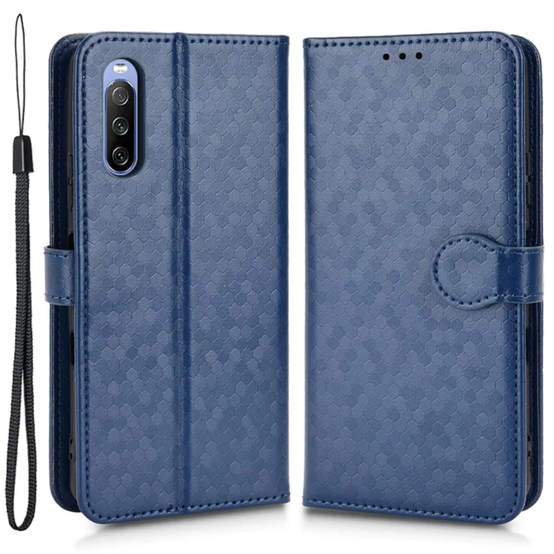 For Sony Xperia 10 III 5G / Xperia 10 III Lite Folio Flip Dot Pattern Imprinted Wallet Phone Case PU Leather Protective Shell with Strap - Blue