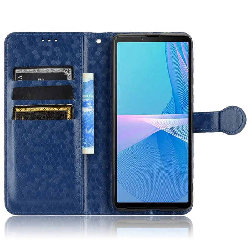 For Sony Xperia 10 III 5G / Xperia 10 III Lite Folio Flip Dot Pattern Imprinted Wallet Phone Case PU Leather Protective Shell with Strap - Blue