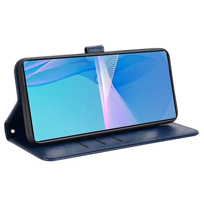 For Sony Xperia 10 III 5G / Xperia 10 III Lite Folio Flip Dot Pattern Imprinted Wallet Phone Case PU Leather Protective Shell with Strap - Blue