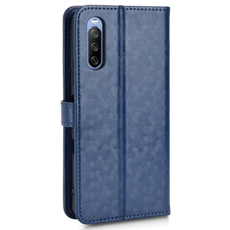 For Sony Xperia 10 III 5G / Xperia 10 III Lite Folio Flip Dot Pattern Imprinted Wallet Phone Case PU Leather Protective Shell with Strap - Blue