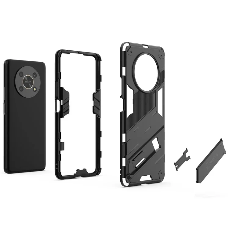 Per Honor X9 4G / 5G / X30 5G Custodia protettiva ibrida a doppio strato in TPU + PC con supporto - Nero
