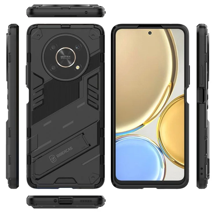 Per Honor X9 4G / 5G / X30 5G Custodia protettiva ibrida a doppio strato in TPU + PC con supporto - Nero