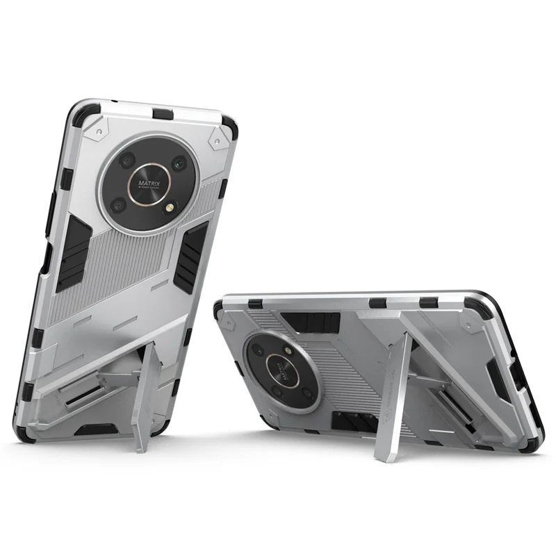 For Honor X9 4G / 5G / X30 5G Drop-proof Hybrid TPU + PC Case Kickstand Protective Phone Back Cover - White