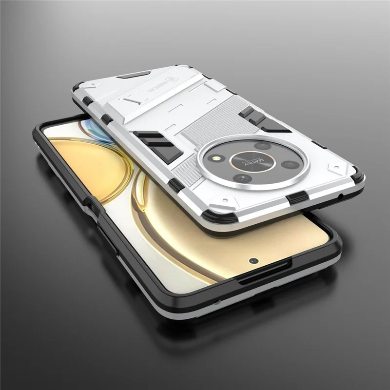 For Honor X9 4G / 5G / X30 5G Drop-proof Hybrid TPU + PC Case Kickstand Protective Phone Back Cover - White