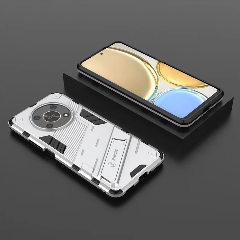 For Honor X9 4G / 5G / X30 5G Drop-proof Hybrid TPU + PC Case Kickstand Protective Phone Back Cover - White
