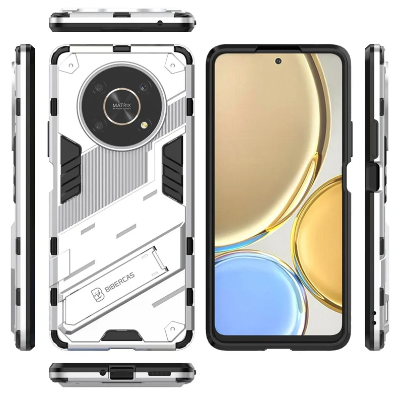 For Honor X9 4G / 5G / X30 5G Drop-proof Hybrid TPU + PC Case Kickstand Protective Phone Back Cover - White