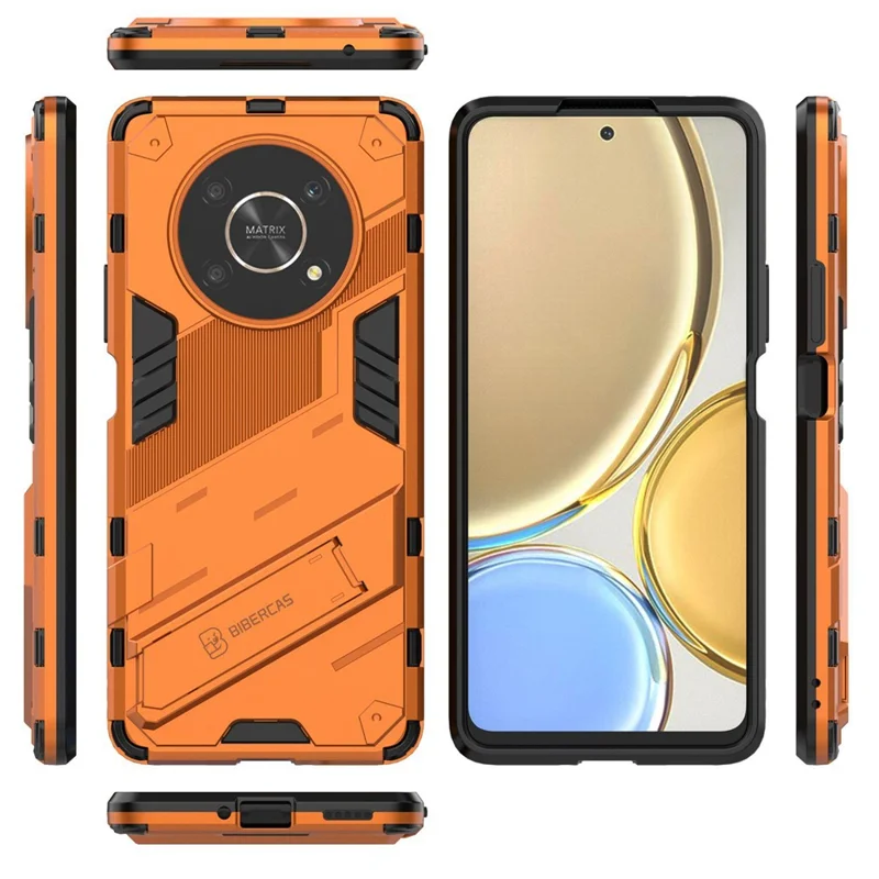For Honor X9 4G / 5G / X30 5G Drop-proof Hybrid TPU + PC Case Kickstand Protective Phone Back Cover - Orange