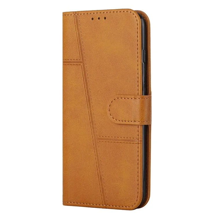 For iPhone 14 Pro Max 6.7 inch Stand Wallet Stitching Phone Cover PU Leather + TPU Protective Case with Strap - Yellow
