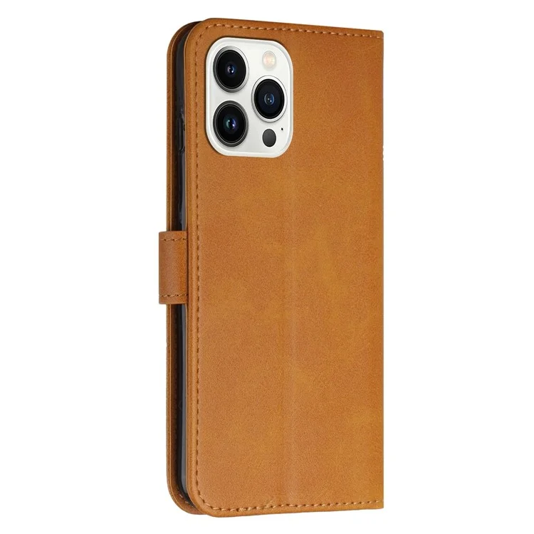 For iPhone 14 Pro Max 6.7 inch Stand Wallet Stitching Phone Cover PU Leather + TPU Protective Case with Strap - Yellow