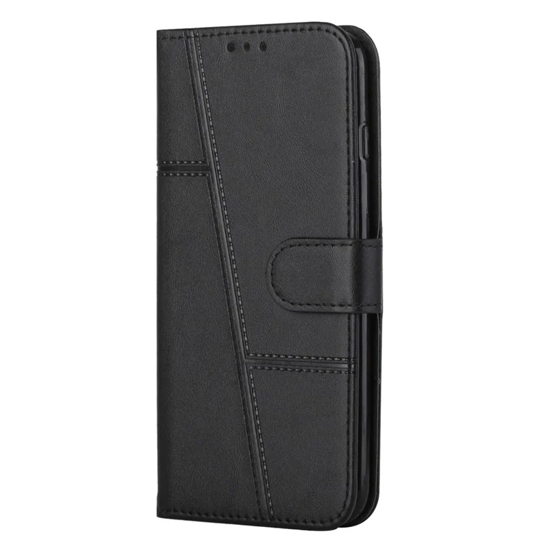 For iPhone 14 Pro 6.1 inch Stitching PU Leather Stand Case Magnetic Clasp Phone Wallet Cover with Strap - Black