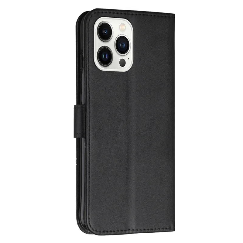 For iPhone 14 Pro 6.1 inch Stitching PU Leather Stand Case Magnetic Clasp Phone Wallet Cover with Strap - Black