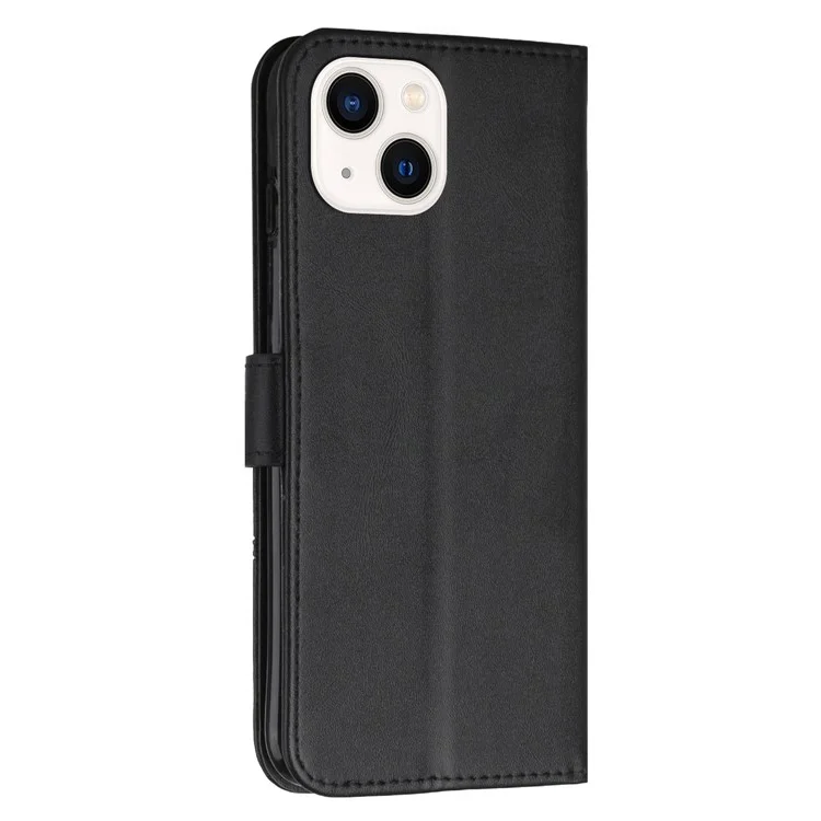 Casting Phone Case Para Iphone 14 6.1 Pulgadas, Stand de Billetera PU Cubierta de Cuero TPU Con Correa - Negro