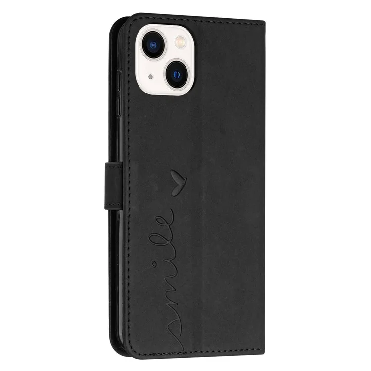 Para Iphone 14 Max 6.7 Pulgadas de Cuero PU Case de Billetera de Piel Touch de Piel Funda de Corazón Forma Impresa Cover Con Correa - Negro