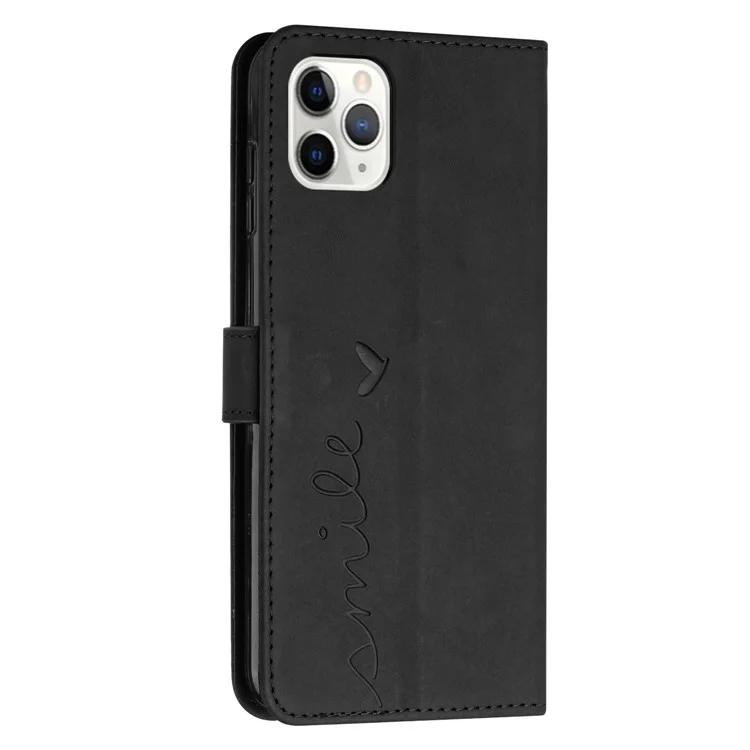 Para Iphone 14 Pro 6.1 Pulgadas Touch de Piel Feeling Heart Forma Impresión de la Caja Del Teléfono de Cuero PU Cubierta de Billetera Con Correa - Negro