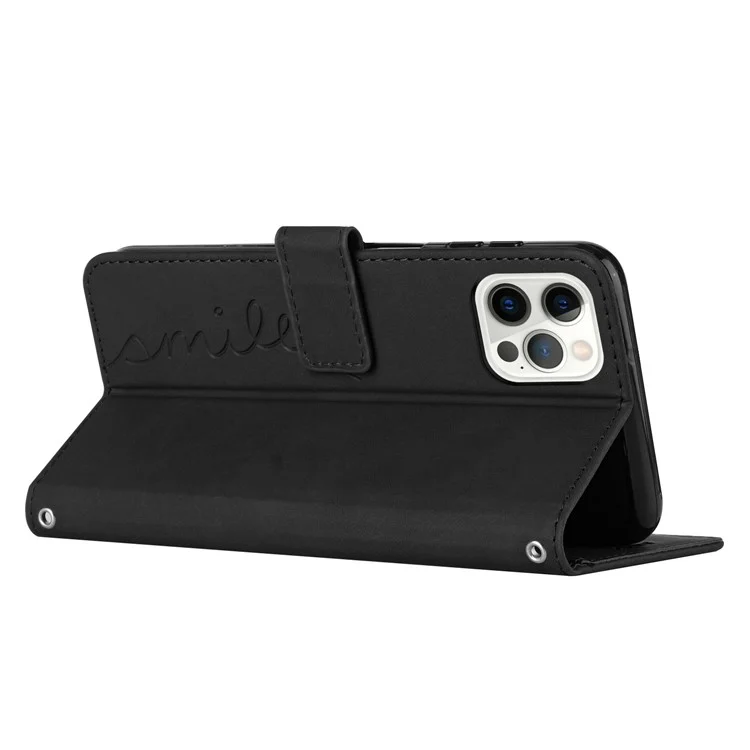 Para Iphone 14 Pro 6.1 Pulgadas Touch de Piel Feeling Heart Forma Impresión de la Caja Del Teléfono de Cuero PU Cubierta de Billetera Con Correa - Negro