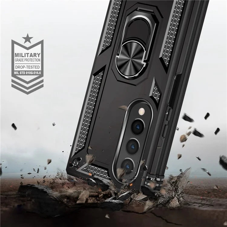 Para Samsung Galaxy Z Fold4 5G TPU + PC Capa de Telefone à Prova de Choque com Suporte de Anel e Suporte - Preto