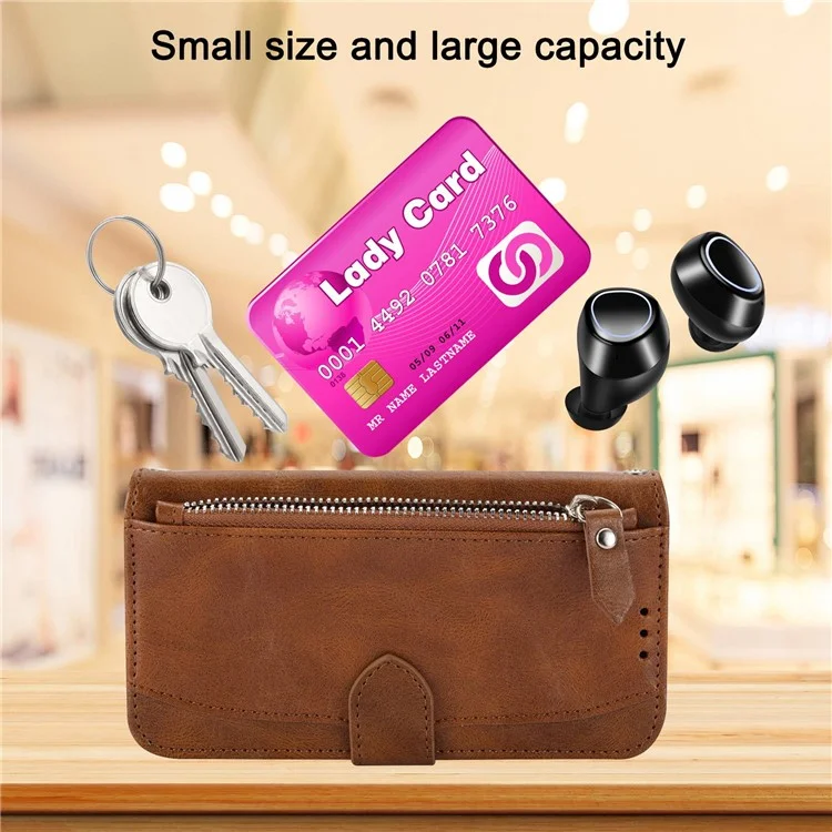 Pour Iphone 7 / 8 4,7 Pouces / SE (2020) / SE (2022) Portefeuille Stand Folio Flip Cell Telephone Case de Téléphone à Glissière Poce PU le Cuir en Cuir Mode de Téléphone Magnétique Avec Long / Bretelles - Brun
