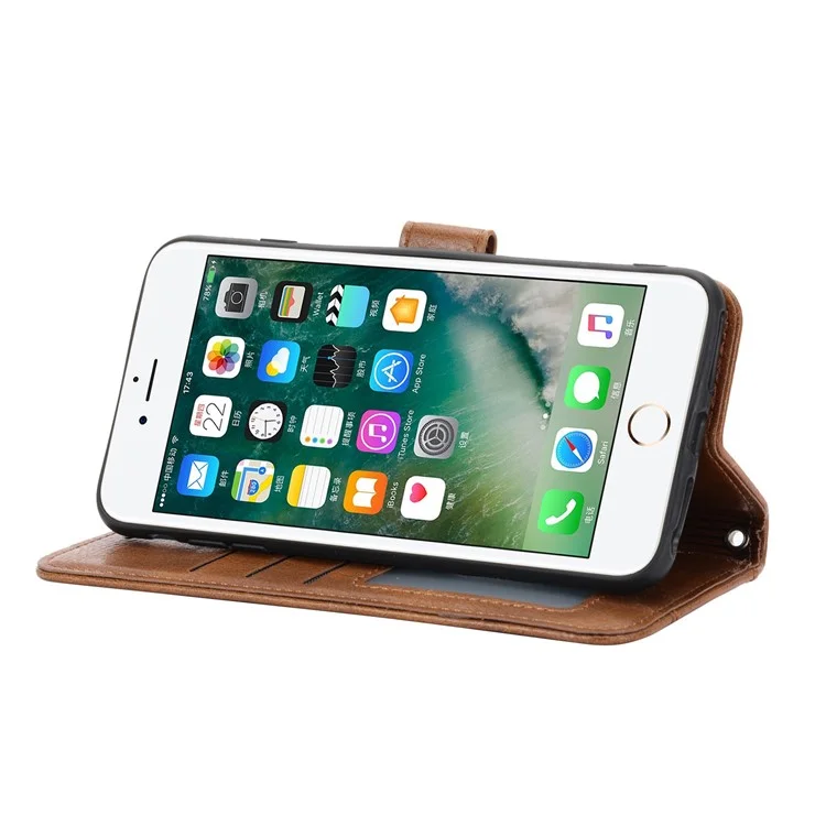 Pour Iphone 7 / 8 4,7 Pouces / SE (2020) / SE (2022) Portefeuille Stand Folio Flip Cell Telephone Case de Téléphone à Glissière Poce PU le Cuir en Cuir Mode de Téléphone Magnétique Avec Long / Bretelles - Brun